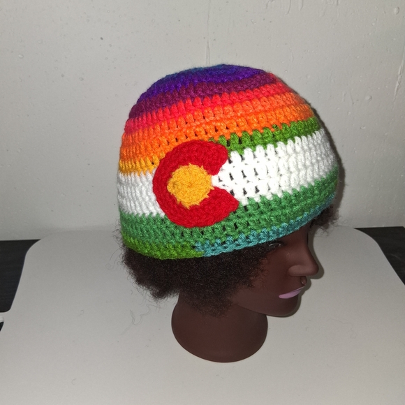 Colorful Crochet Beanie with Red C Logo main image 5